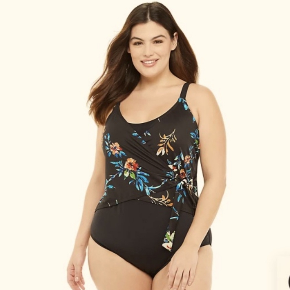 Evri Black floral One-piece swimsuit